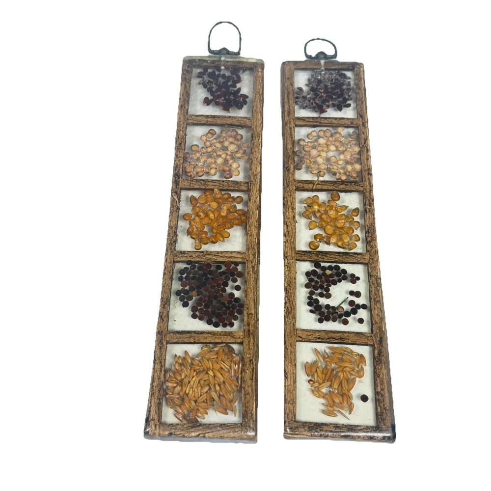 Vintage Mid Century Modern Shadowbox Grain Wall Hanging Set Of Two MCM Decor